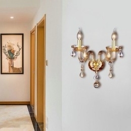 Europeisk Krystalllampe Elegant To-Lys Vegglampe Trapper