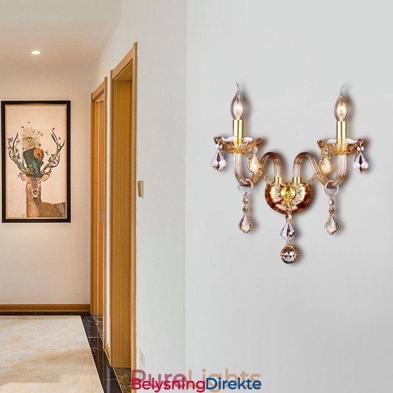 Europeisk Krystalllampe Elegant To-Lys Vegglampe Trapper