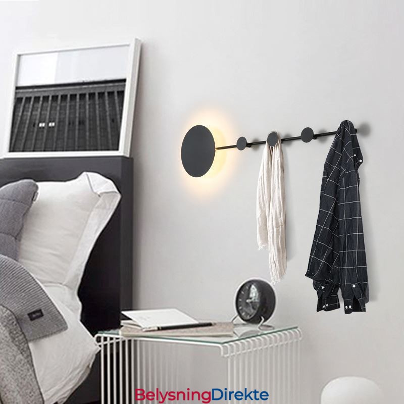 Moderne Vegglampe Sirkulær Vegglampe Svart Krok Vegglampe Nattbordsbelysning