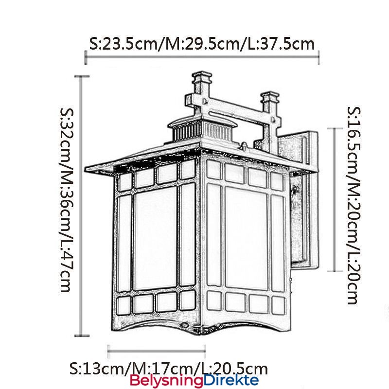 Utendørslampe I Kinesisk Stil, Vanntett, Paviljongformet Vegglampe For Hage Og Balkong