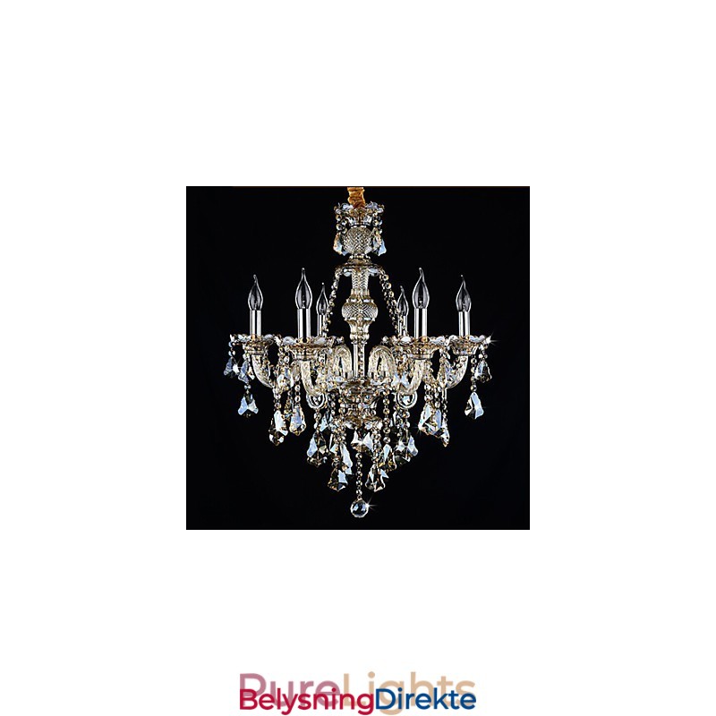 Lysekrone I Konjakkfarget Krystall, Moderne, 6 Lys, Samtidskunst, Glass