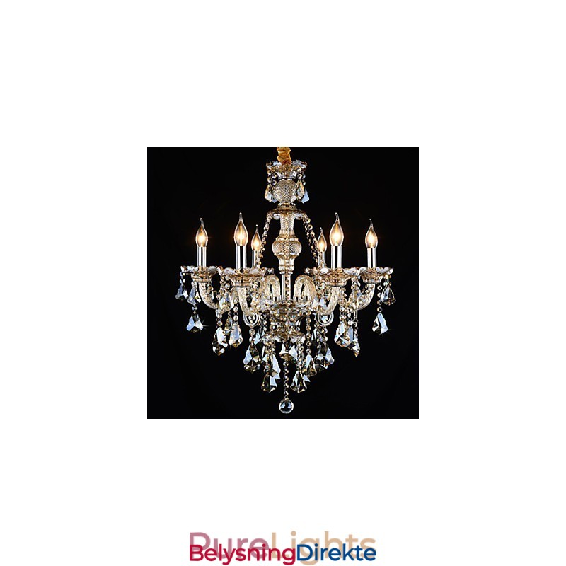 Lysekrone I Konjakkfarget Krystall, Moderne, 6 Lys, Samtidskunst, Glass