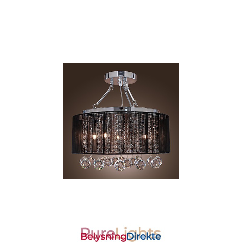 Moderne Krystallinnfelt Med 5 Lys I Svart Stoffskjerm