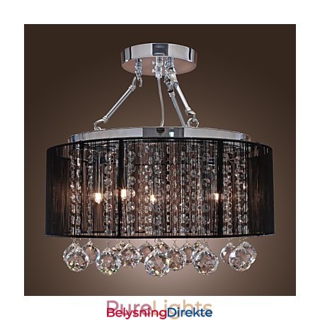 Moderne Krystallinnfelt Med 5 Lys I Svart Stoffskjerm