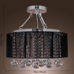 Moderne Krystallinnfelt Med 5 Lys I Svart Stoffskjerm
