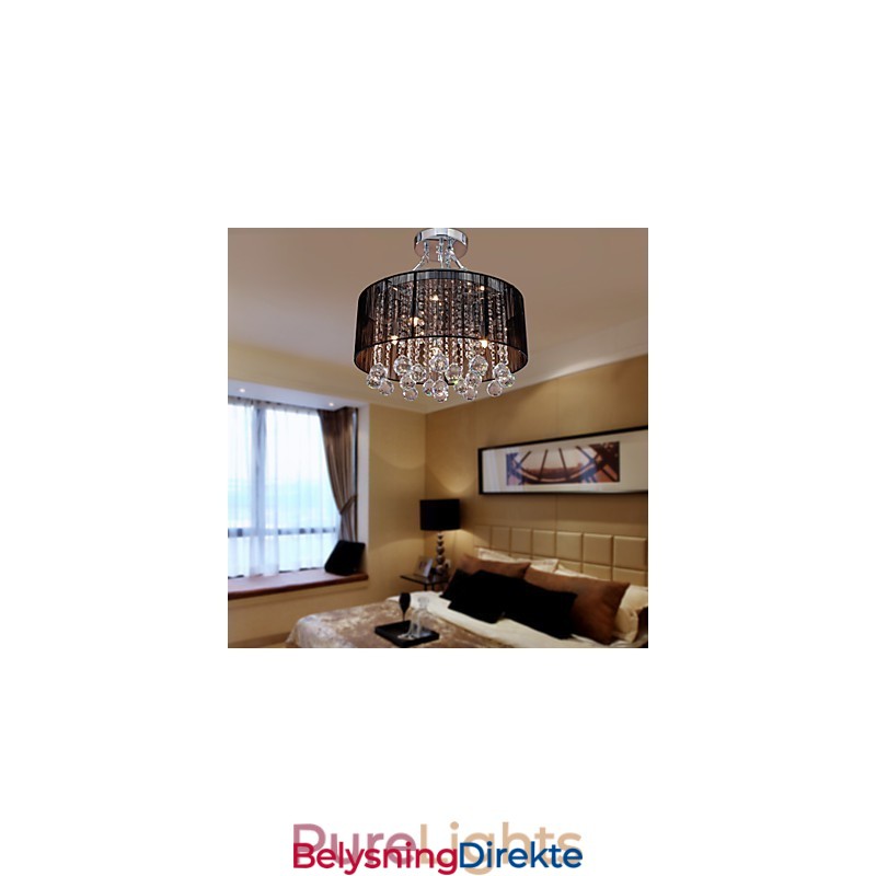 Moderne Krystallinnfelt Med 5 Lys I Svart Stoffskjerm