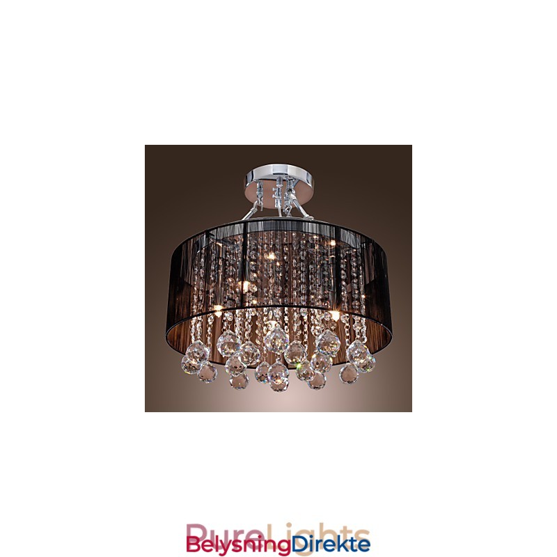 Moderne Krystallinnfelt Med 5 Lys I Svart Stoffskjerm