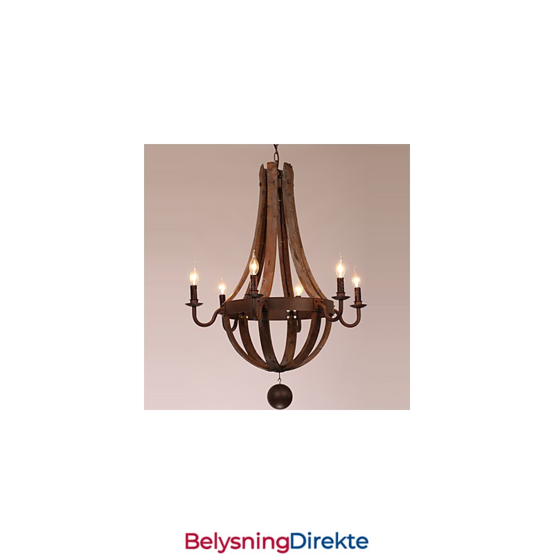 Lysekrone 6 Lys Vintage Retro Landlig Stue Spisestue Garasje Metall