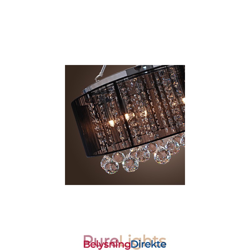 Moderne Krystallinnfelt Med 5 Lys I Svart Stoffskjerm