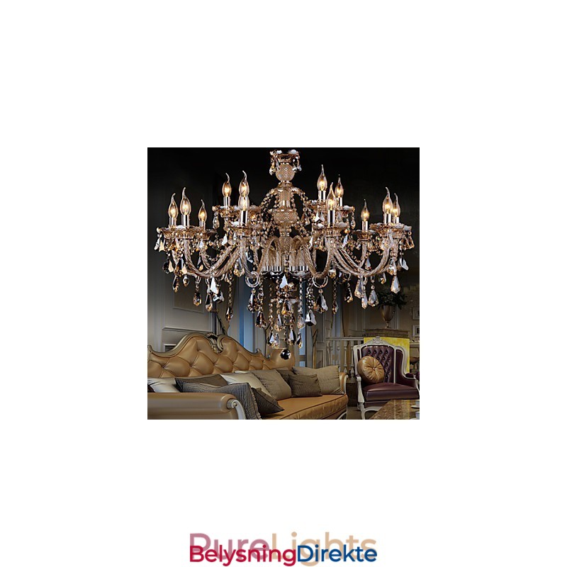 Lysekrone I Krystall, Konjakkfarget, Luksuriøs, Moderne, 2-Etasjes Stue, 15 Lys