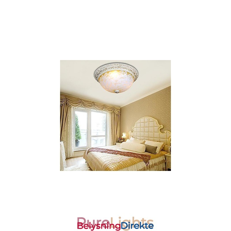 Hvit Innfelt Lampe Med Mønster I Glassharpiks, Gullskjæring, Europeisk Klassisk