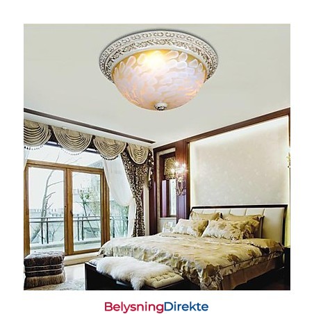 Hvit Innfelt Lampe Med Mønster I Glassharpiks, Gullskjæring, Europeisk Klassisk