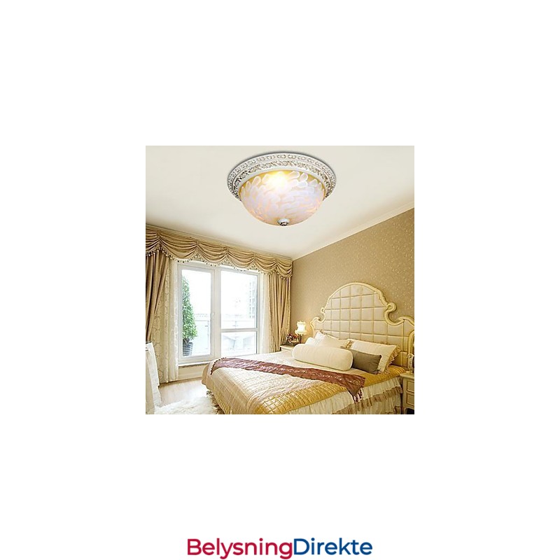 Hvit Innfelt Lampe Med Mønster I Glassharpiks, Gullskjæring, Europeisk Klassisk