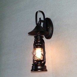 Vintage Svart Metalllyktvegglampe Med Én Lyspære