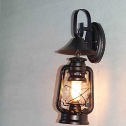Vintage Svart Metalllyktvegglampe Med Én Lyspære