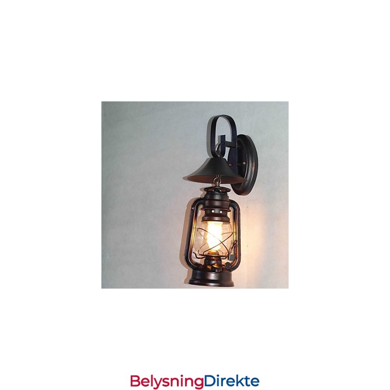 Vintage Svart Metalllyktvegglampe Med Én Lyspære