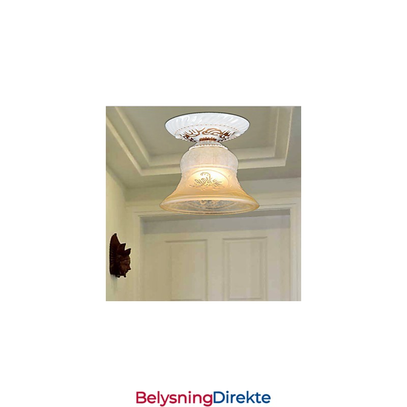 Hvit Innfelt Lampe Med Mønster I Glass, Håndforgylt, Europeisk Retroklassiker