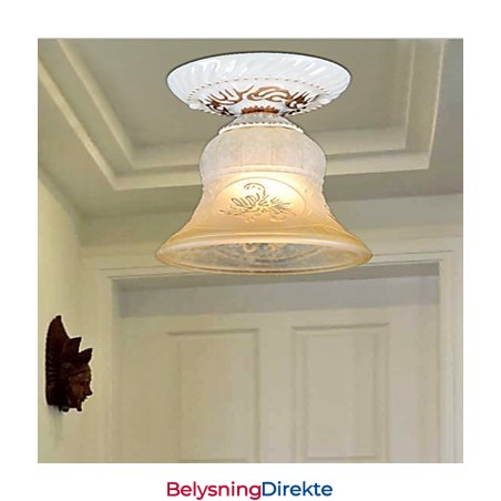 Hvit Innfelt Lampe Med Mønster I Glass, Håndforgylt, Europeisk Retroklassiker