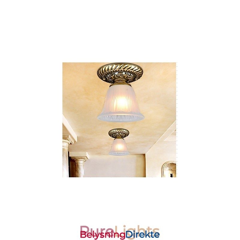 Bronse Innfelt Lampe Med Mønster I Glassskjerm Europeisk Retroklassiker