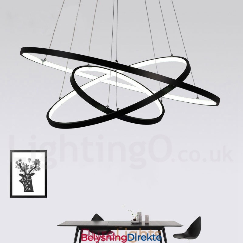 Dimbar Pendellampe Med Fjernkontroll, Moderne Design, Tre Ringer