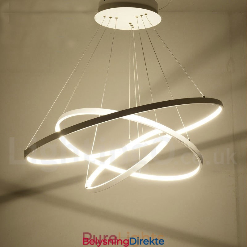 Dimbar Pendellampe Med Fjernkontroll, Moderne Design, Tre Ringer