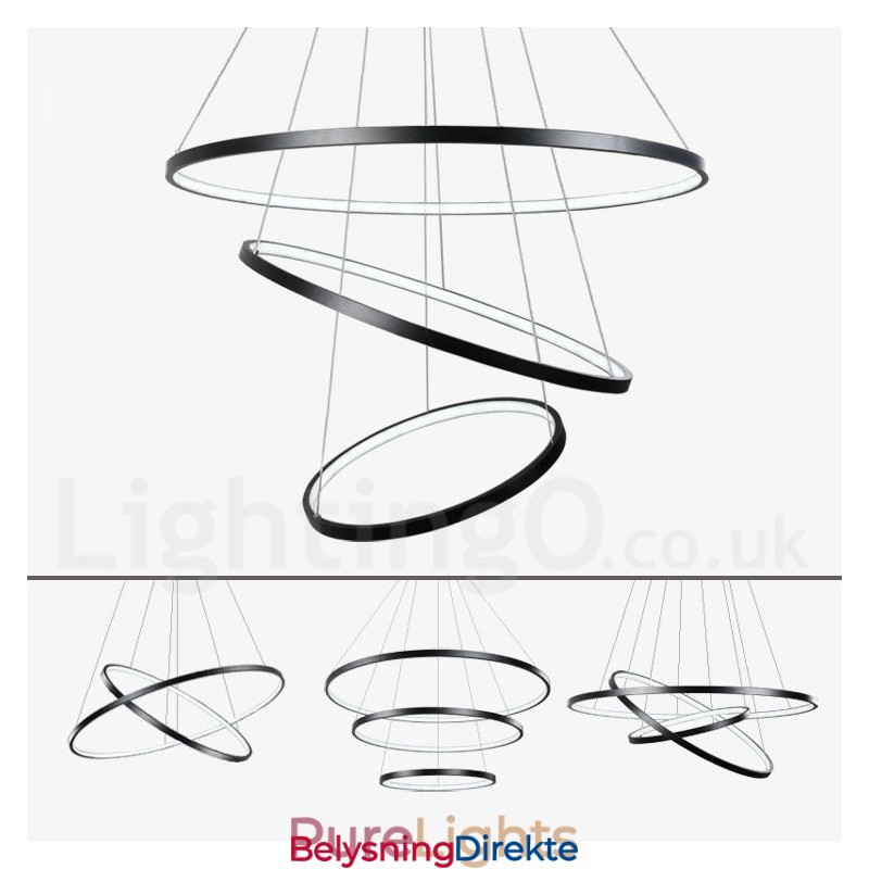 Dimbar Pendellampe Med Fjernkontroll, Moderne Design, Tre Ringer