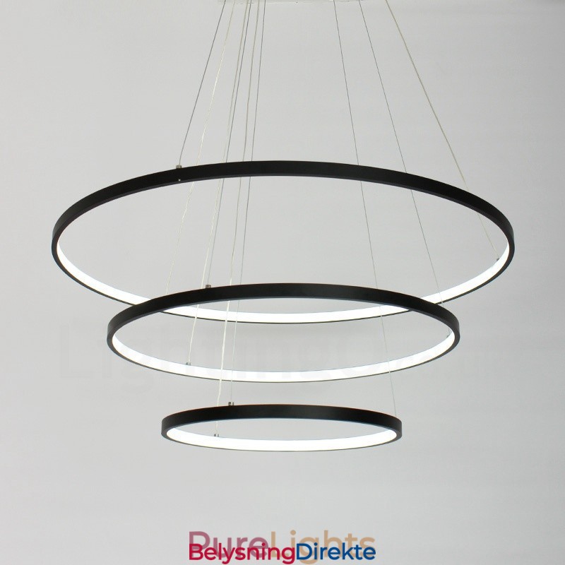 Dimbar Pendellampe Med Fjernkontroll, Moderne Design, Tre Ringer