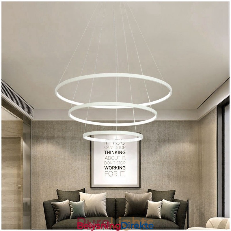 Dimbar Pendellampe Med Fjernkontroll, Moderne Design, Tre Ringer