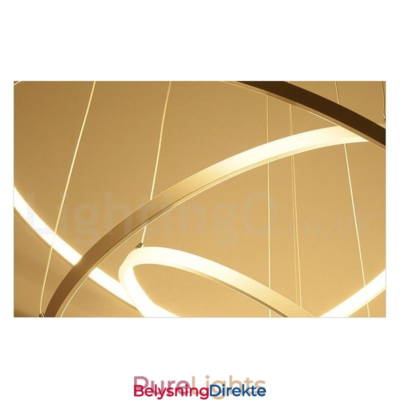 Dimbar Pendellampe Med Fjernkontroll, Moderne Design, Tre Ringer