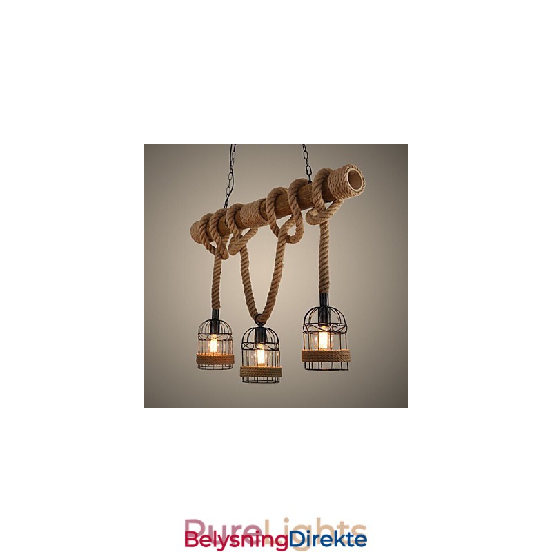 Amerikansk Landlig Retro Bambus Lysekrone Med Tre Hoder I Tau