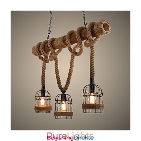 Amerikansk Landlig Retro Bambus Lysekrone Med Tre Hoder I Tau