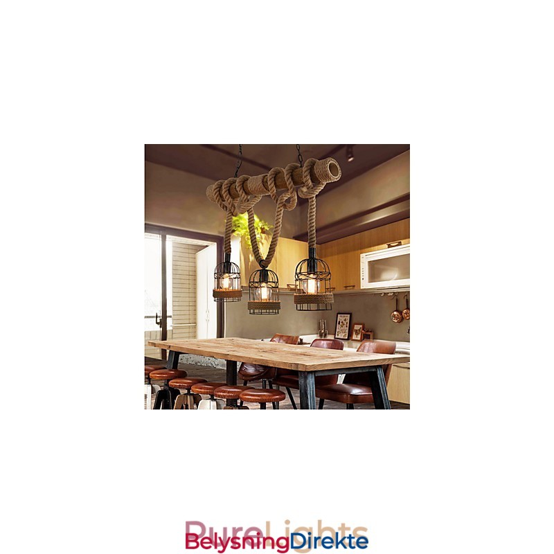 Amerikansk Landlig Retro Bambus Lysekrone Med Tre Hoder I Tau