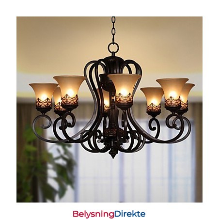 Lysekrone Anhengslampe 8 Lys Vintage Landlig Øy Metall + Glass