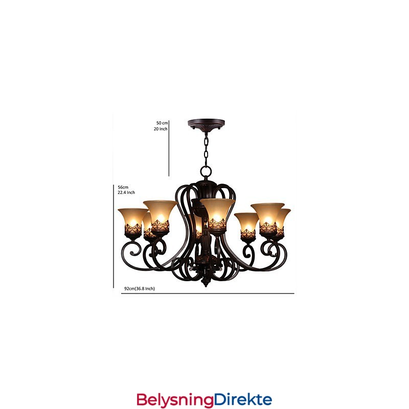 Lysekrone Anhengslampe 8 Lys Vintage Landlig Øy Metall + Glass