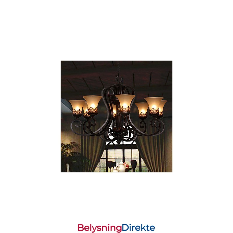 Lysekrone Anhengslampe 8 Lys Vintage Landlig Øy Metall + Glass