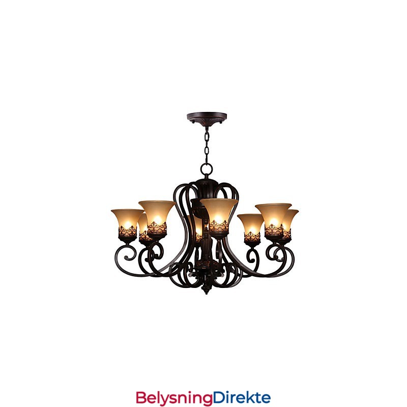 Lysekrone Anhengslampe 8 Lys Vintage Landlig Øy Metall + Glass