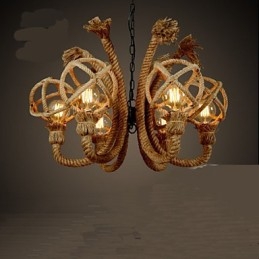 Amerikansk Landlig Lysekrone I Jernkunst Med Hamptau