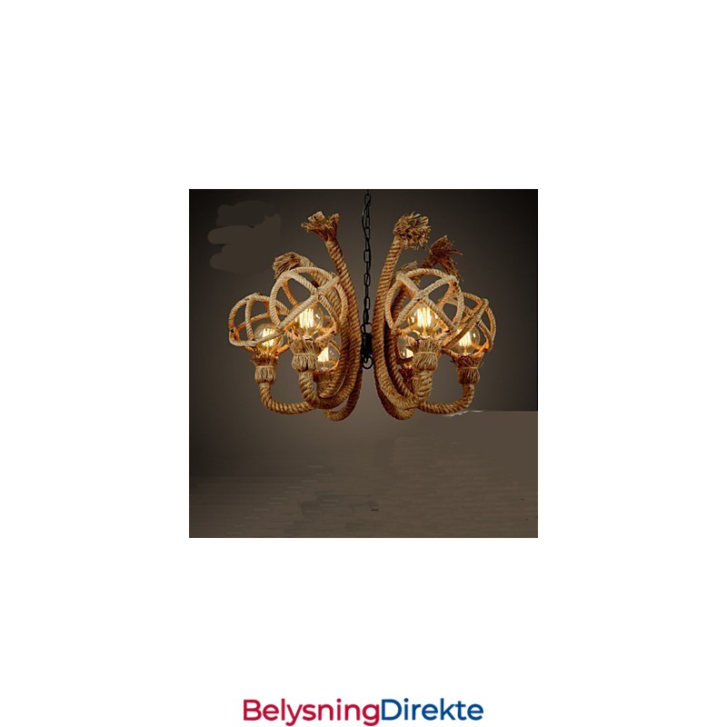 Amerikansk Landlig Lysekrone I Jernkunst Med Hamptau