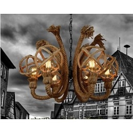 Amerikansk Landlig Lysekrone I Jernkunst Med Hamptau