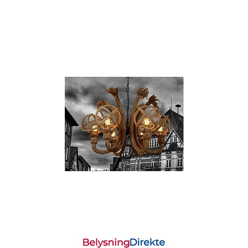 Amerikansk Landlig Lysekrone I Jernkunst Med Hamptau