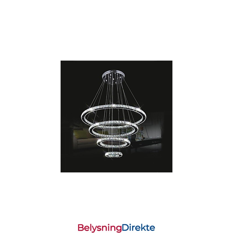 Krystall Pendellampe I Tak, Klar Krystall, Rund, 4 Ringer, 40 Cm, 60 Cm, 80 Cm, Armaturer