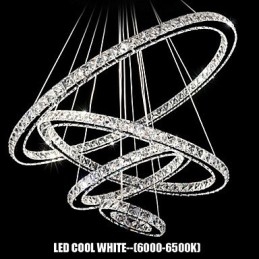 Krystall Pendellampe I Tak, Klar Krystall, Rund, 4 Ringer, 40 Cm, 60 Cm, 80 Cm, Armaturer