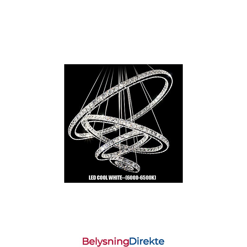 Krystall Pendellampe I Tak, Klar Krystall, Rund, 4 Ringer, 40 Cm, 60 Cm, 80 Cm, Armaturer