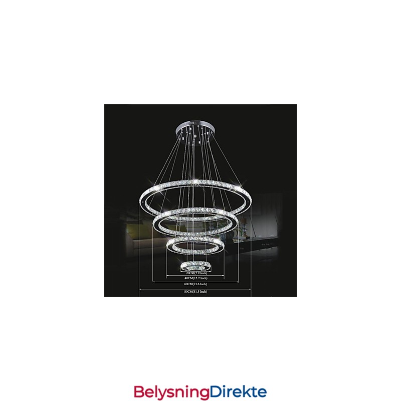 Krystall Pendellampe I Tak, Klar Krystall, Rund, 4 Ringer, 40 Cm, 60 Cm, 80 Cm, Armaturer