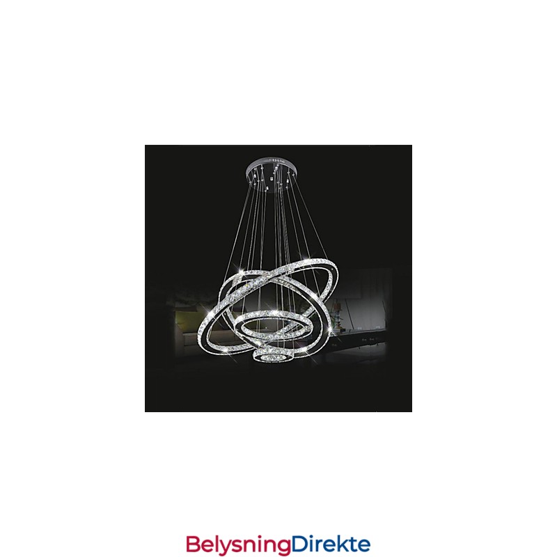 Krystall Pendellampe I Tak, Klar Krystall, Rund, 4 Ringer, 40 Cm, 60 Cm, 80 Cm, Armaturer