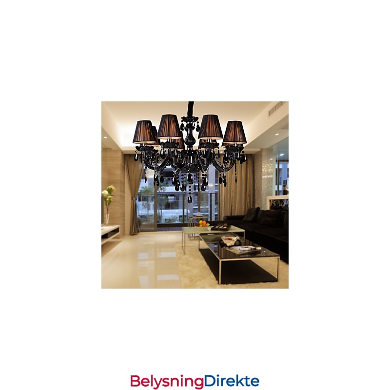 Luksuriøs Moderne Lysekrone I Svart Krystall Med 8 Lys
