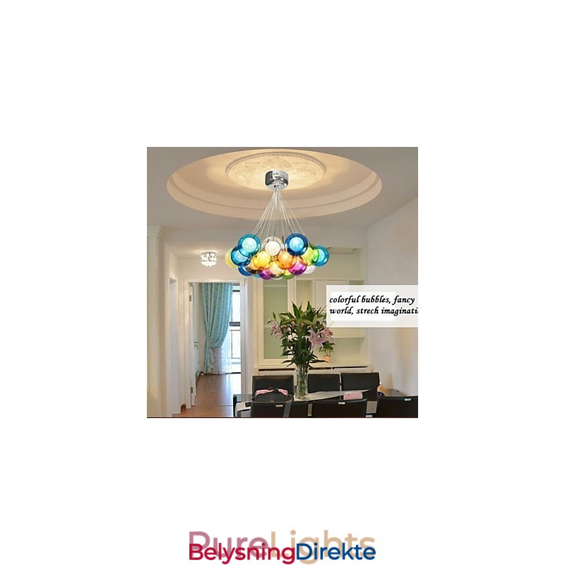 Moderne Boblekulefarget Glasspendellampe Med 19 Lys