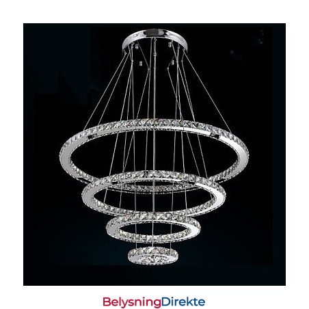 Moderne Pendellampe I Klar Krystall, Lysekrone Til Taket, D100 Cm + D80 Cm + D60 Cm + D40 Cm