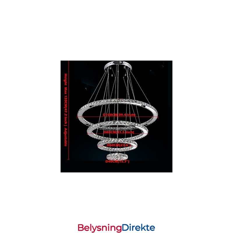Moderne Pendellampe I Klar Krystall, Lysekrone Til Taket, D100 Cm + D80 Cm + D60 Cm + D40 Cm