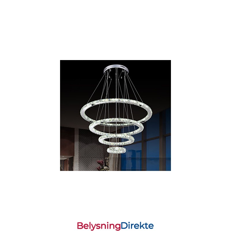 Moderne Pendellampe I Klar Krystall, Lysekrone Til Taket, D100 Cm + D80 Cm + D60 Cm + D40 Cm
